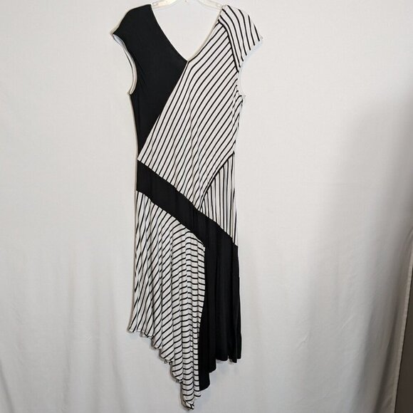 CATO Est 1946, Black Striped Stretch Knit High-Low Maxi Dress; Size L - Picture 3 of 5